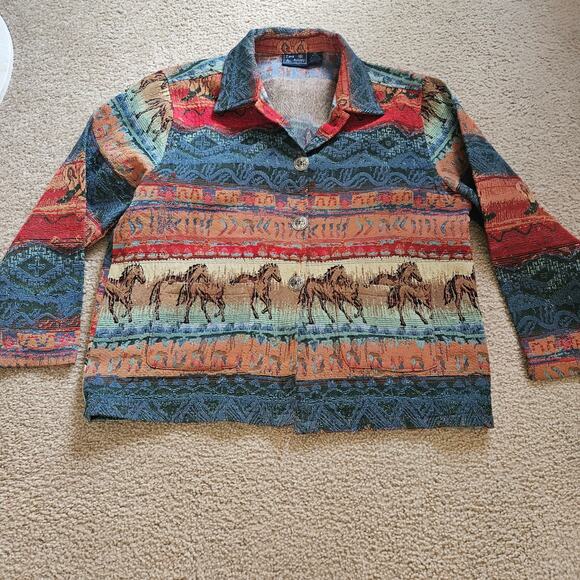 Vintage western Jane Ashley Horse jacket shacket tapestry button up XL - Picture 5 of 9